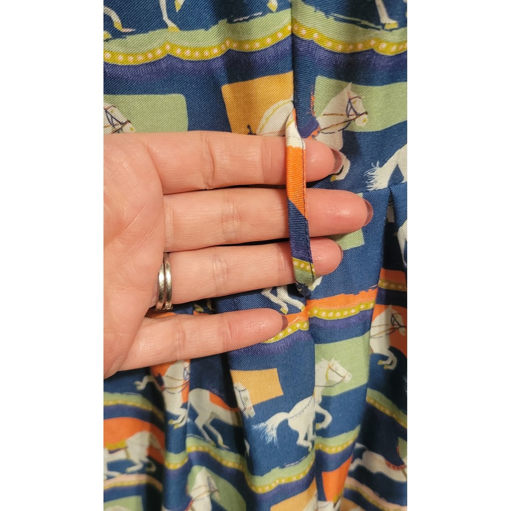 Palava Carousel Horse Print Tencel Midi Dress Blue Orange Button Front Sz 16 - Picture 6 of 9